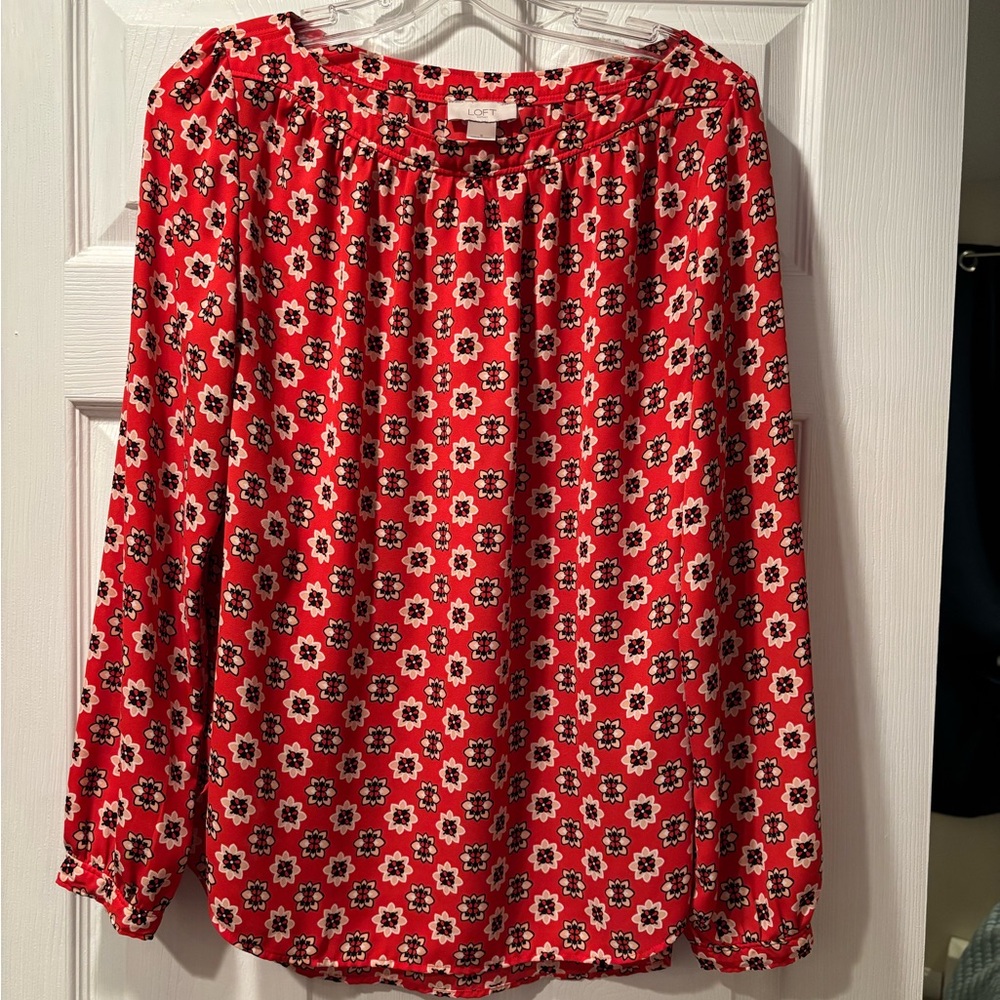 LOFT Red and White Relaxed Blouse